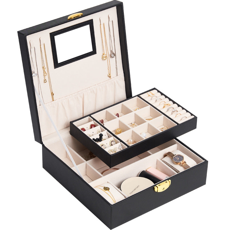 New Double Layer Lock Jewelry Storage Box | Brodtica.com - Brodtica New Double Layer Lock Jewelry Storage Box | Brodtica.com Brodtica.com | USA Keep your jewelry organized and secure with the new Double Layer Lock Jewelry Storage Box - a stylish and practical addition to your collection. Product information: Product Category: Jewelry Box Material: leather Style: Europe and America Pattern: plain Specifications: 25*25*9.5cm Color: black, white, orange pink, dark green Packing list: Jewelry Storage Box*1