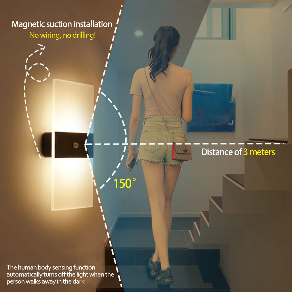USB Rechargeable Wall Lights Home Indoor Motion Sensor Lighting Bedroom Bedside Lamp Corridor Stairway Decor Lights Wall Lamp | Brodtica.com - Brodtica