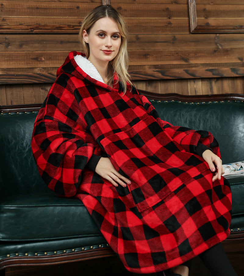 Oversized Wearable Blanket Hoodie Winter Cute Print Fleece Sleepwear Warm And Cozy Sofa Home wear | Brodtica.com - Brodtica