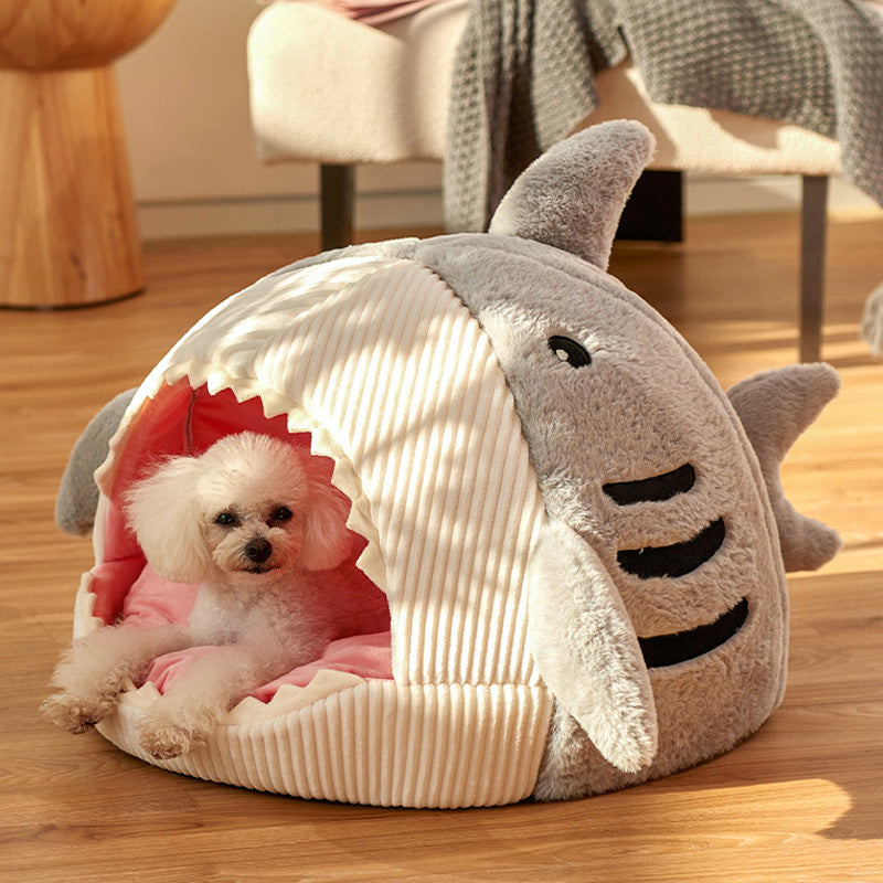Shark Cat Kennel Dog Kennel Warm Yurt Semi-closed Four Seasons Universal Pet Bed | Brodtica.com - Brodtica