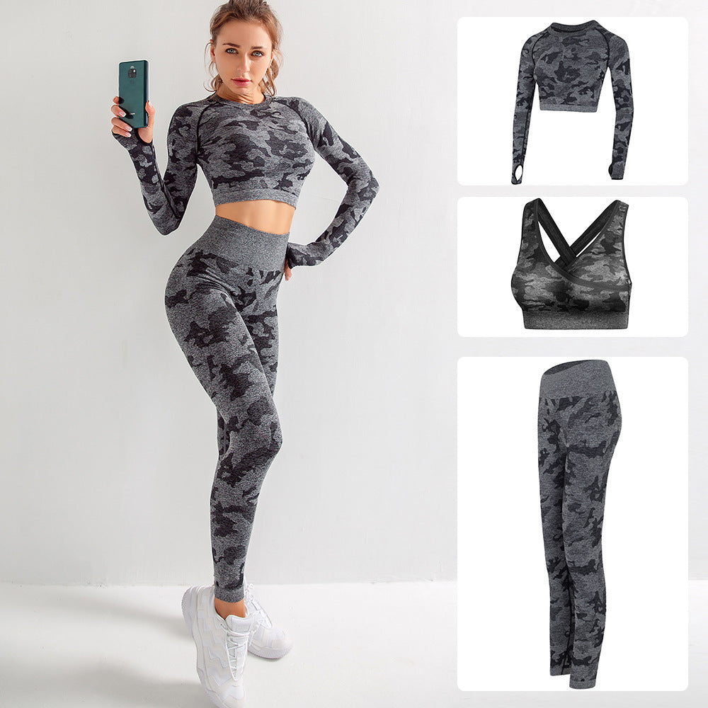 Seamless Sports Bra Crop top Long Sleeve and Tights fitness wears 3pcs set | Brodtica.com - Brodtica