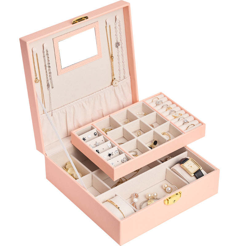 New Double Layer Lock Jewelry Storage Box | Brodtica.com - Brodtica New Double Layer Lock Jewelry Storage Box | Brodtica.com Brodtica.com | USA Keep your jewelry organized and secure with the new Double Layer Lock Jewelry Storage Box - a stylish and practical addition to your collection. Product information: Product Category: Jewelry Box Material: leather Style: Europe and America Pattern: plain Specifications: 25*25*9.5cm Color: black, white, orange pink, dark green Packing list: Jewelry Storage Box*1