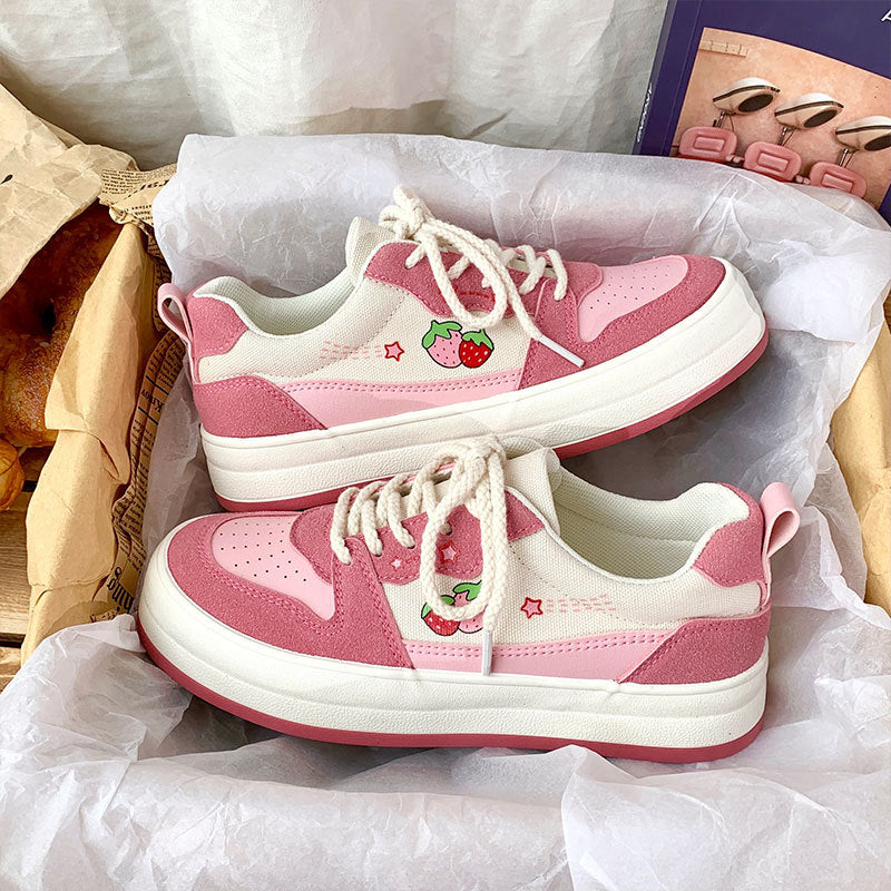 Schoolgirls Canvas Shoes Thick Bottom White Retro Sneakers | Brodtica.com - Brodtica