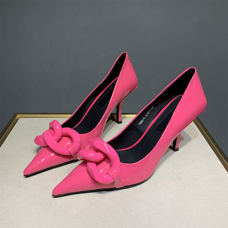 Patent Leather Candy Color Pointed Chain Temperament All-match High Heels | Brodtica.com - Brodtica