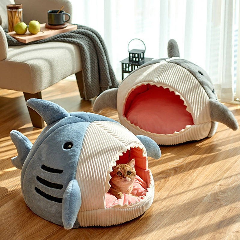 Shark Cat Kennel Dog Kennel Warm Yurt Semi-closed Four Seasons Universal Pet Bed | Brodtica.com - Brodtica
