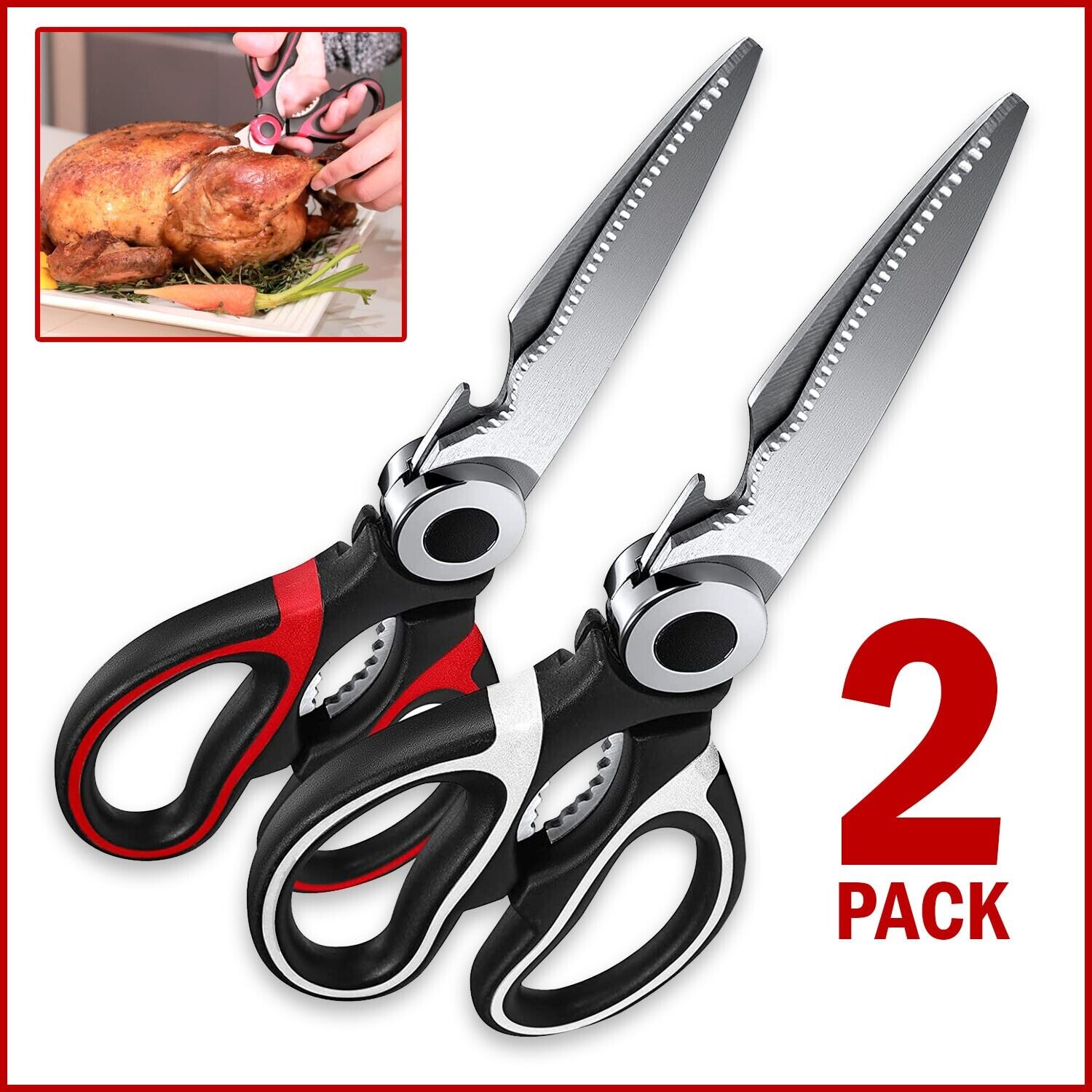 2 Pack Kitchen Shears, Stainless Steel Heavy Duty Meat Scissors