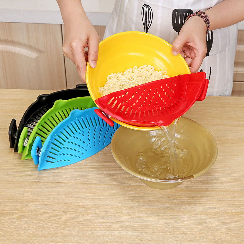 Silicone Clip-on Pot Pan Bowl Funnel Oil Strainer Creative Rice Washing Colander for Draining Liquid Fits All Pot Size | Brodtica.com - Brodtica