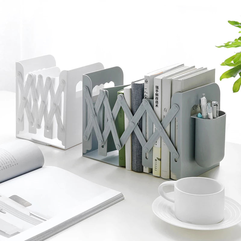 Retractable Bookends Shelves Book Support Stand Adjustable Bookshelf With Pen Holder Desk Organizer Office Accessories | Brodtica.com - Brodtica