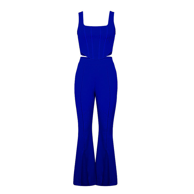 Women's Umbilical Slim Fit Jumpsuits Crop Top Split Pants Set | Brodtica.com - Brodtica