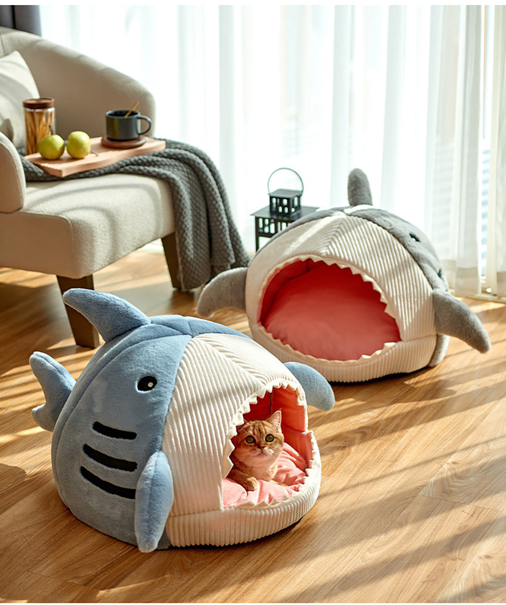 Shark Cat Kennel Dog Kennel Warm Yurt Semi-closed Four Seasons Universal Pet Bed | Brodtica.com - Brodtica