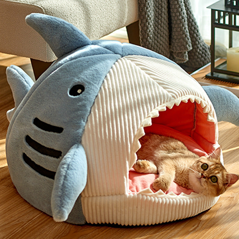 Shark Cat Kennel Dog Kennel Warm Yurt Semi-closed Four Seasons Universal Pet Bed | Brodtica.com - Brodtica