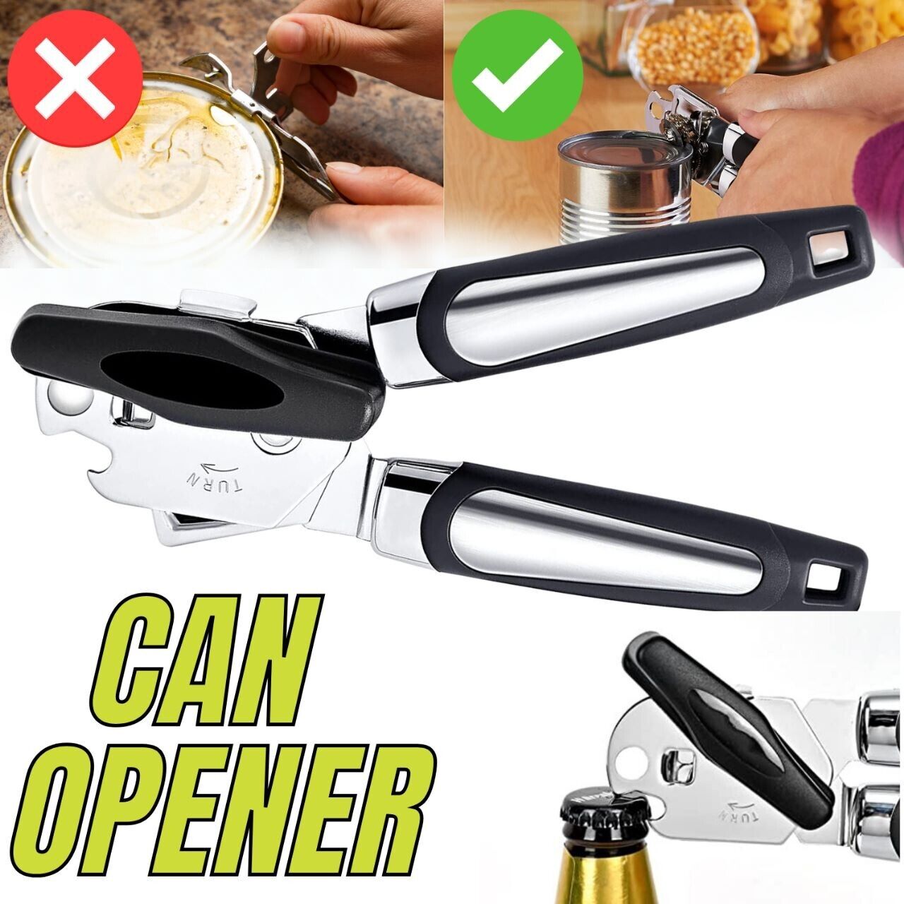 Can Opener Smooth Edge Heavy Duty Stainless Steel Blades Beer Opener | Brodtica.com - Brodtica