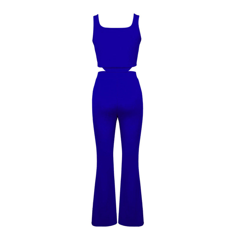 Women's Umbilical Slim Fit Jumpsuits Crop Top Split Pants Set | Brodtica.com - Brodtica