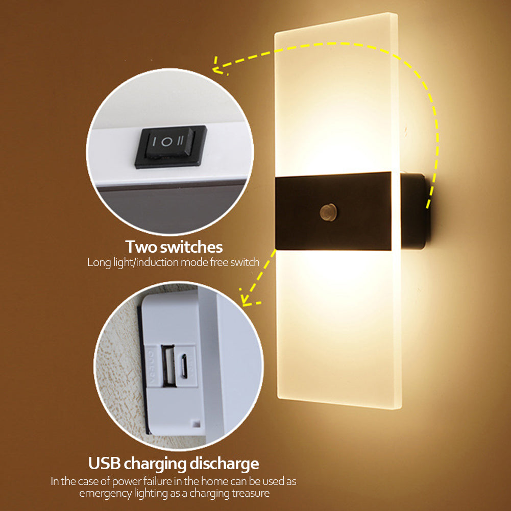USB Rechargeable Wall Lights Home Indoor Motion Sensor Lighting Bedroom Bedside Lamp Corridor Stairway Decor Lights Wall Lamp | Brodtica.com - Brodtica
