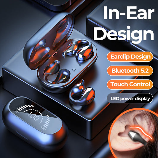 Ear Clip Bone Conduction Headphone Bluetooth 5.2 HIFI Wireless Earphone Touch Handsfree Sports Noise Cancelling Headset With Mic | Brodtica.com - Brodtica