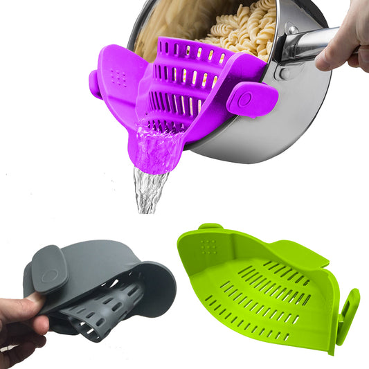 Silicone Clip-on Pot Pan Bowl Funnel Oil Strainer Creative Rice Washing Colander for Draining Liquid Fits All Pot Size | Brodtica.com - Brodtica