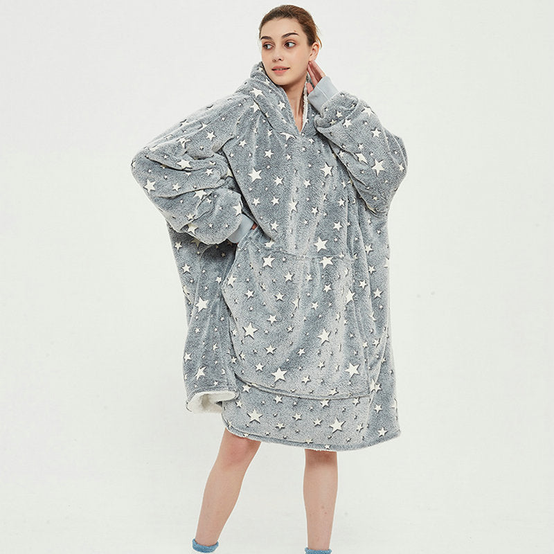 Oversized Wearable Blanket Hoodie Winter Cute Print Fleece Sleepwear Warm And Cozy Sofa Home wear | Brodtica.com - Brodtica