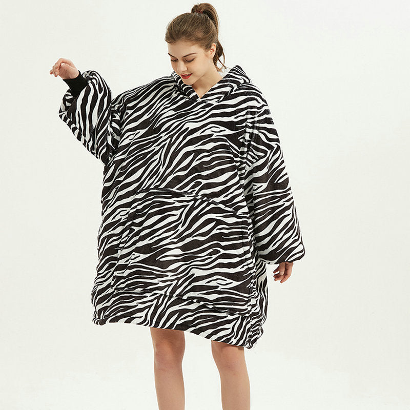 Oversized Wearable Blanket Hoodie Winter Cute Print Fleece Sleepwear Warm And Cozy Sofa Home wear | Brodtica.com - Brodtica