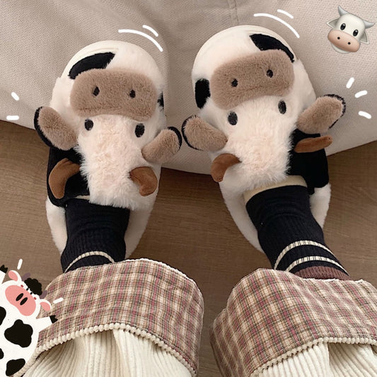 Soft and Comfy Cow House Slippers - Fluffy Cozy and Adorable Cow Print | Brodtica.com - Brodtica