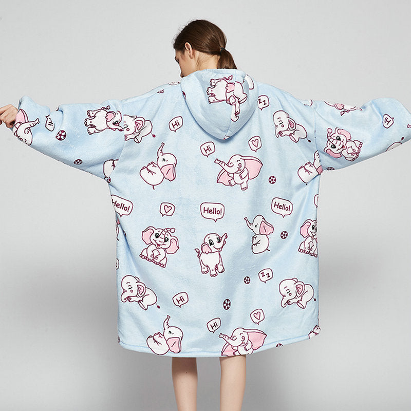 Oversized Wearable Blanket Hoodie Winter Cute Print Fleece Sleepwear Warm And Cozy Sofa Home wear | Brodtica.com - Brodtica