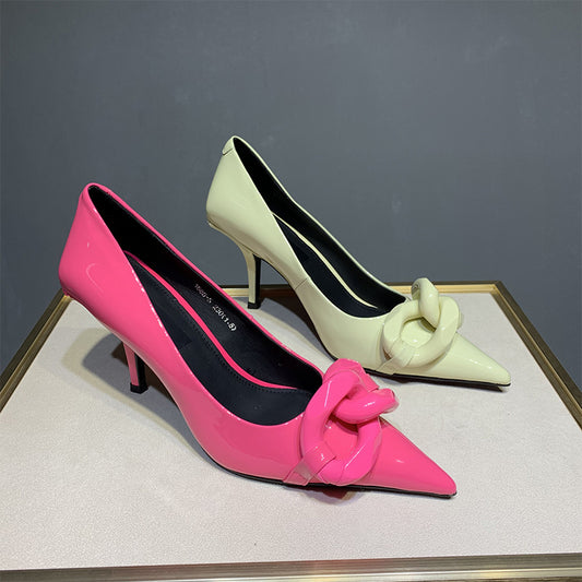 Patent Leather Candy Color Pointed Chain Temperament All-match High Heels | Brodtica.com - Brodtica