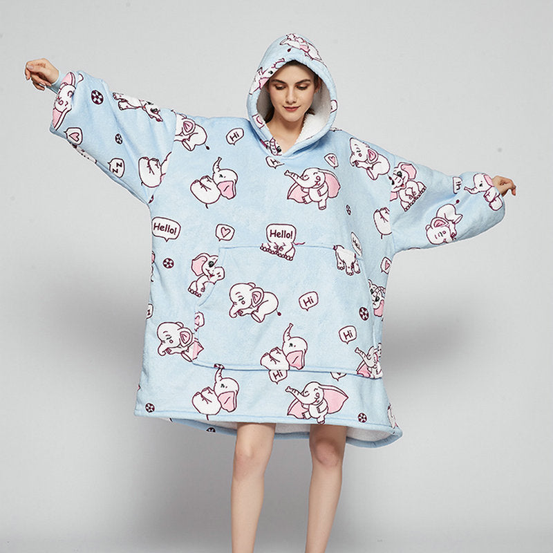 Oversized Wearable Blanket Hoodie Winter Cute Print Fleece Sleepwear Warm And Cozy Sofa Home wear | Brodtica.com - Brodtica