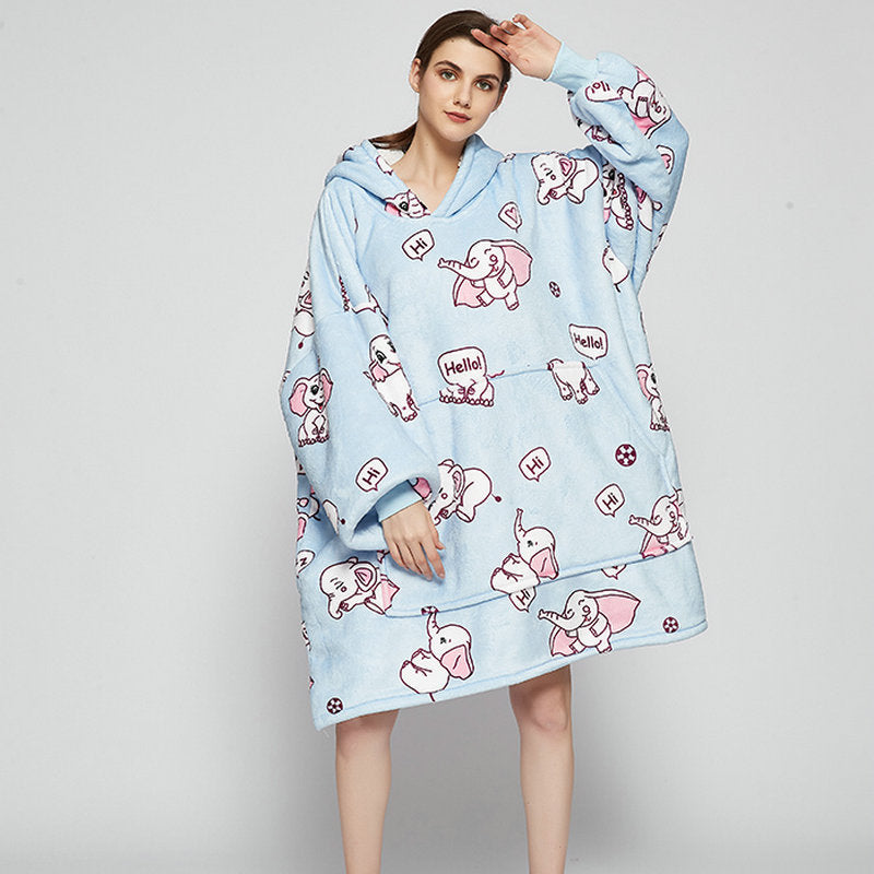 Oversized Wearable Blanket Hoodie Winter Cute Print Fleece Sleepwear Warm And Cozy Sofa Home wear | Brodtica.com - Brodtica