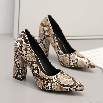 Snake Print Thick High Heel Pointed Toe Women's Shoes | Brodtica.com - Brodtica